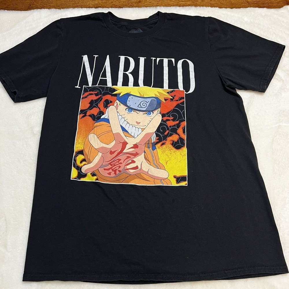 Naruto Manga Anime T-Shirt Black Graphic Men's Sz Medium